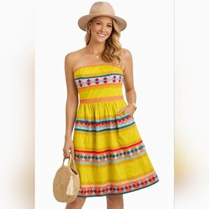 608-Leifsdottir Aztec Colorful Dress in Yellow and Pink